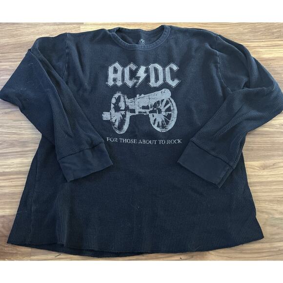 AC/DC FOR THOSE ABOUT TO ROCK BLACK THERMAL SHIRT SZ 2xl ACES & EIGHTS - Picture 1 of 5